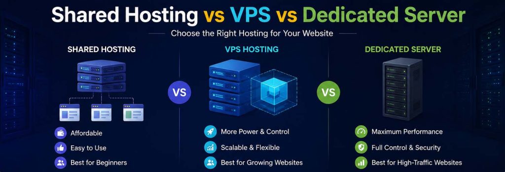 Shared Hosting vs VPS vs Dedicated Server